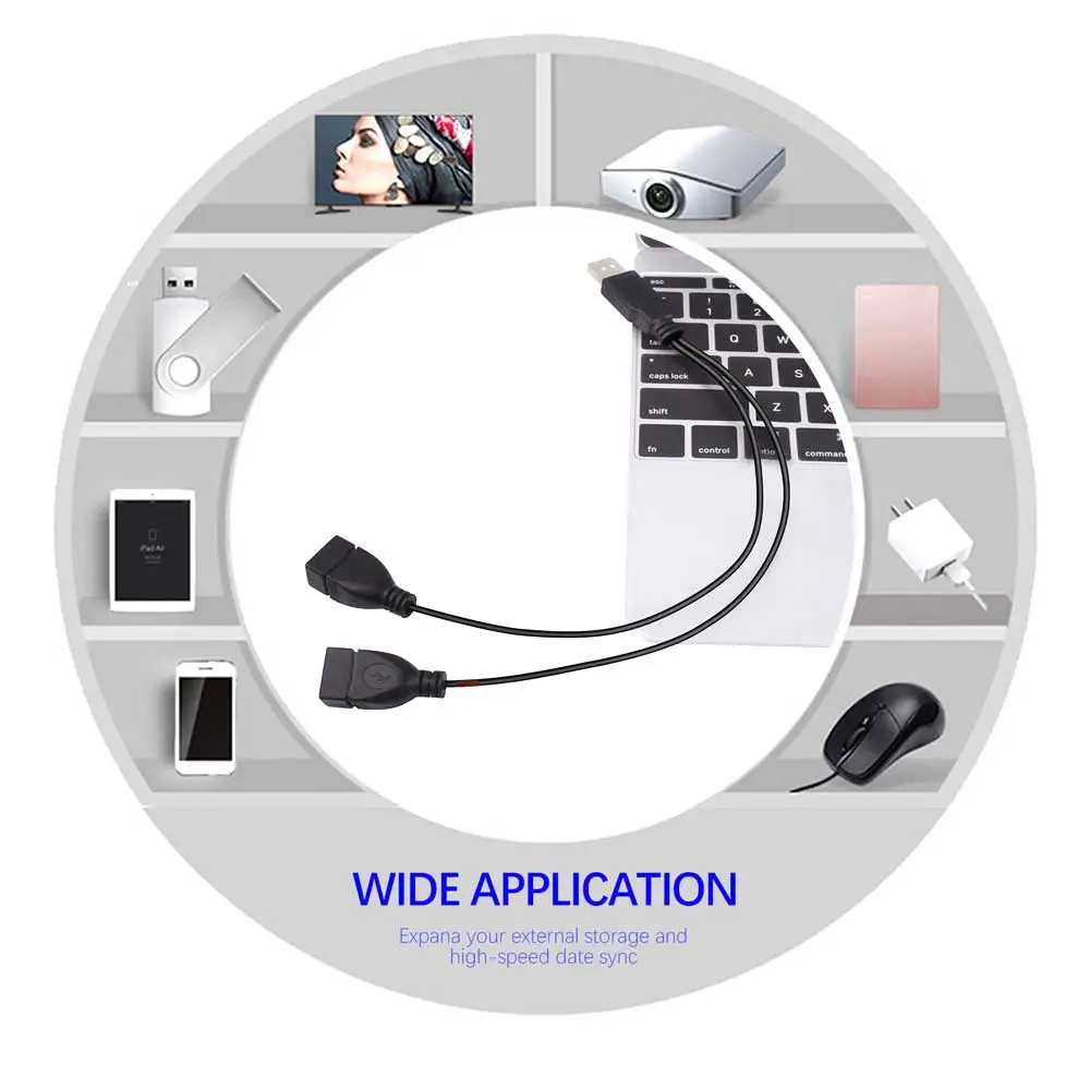 Adaptador de Cable de alimentación para PC, teléfono y portátil, 2 en 1, USB 2,0, Hub USB 2,0 macho a 2 USB Dual hembra