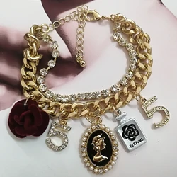 korean design style crystal five chain bracelet for women pearl flower bracelet jewelry