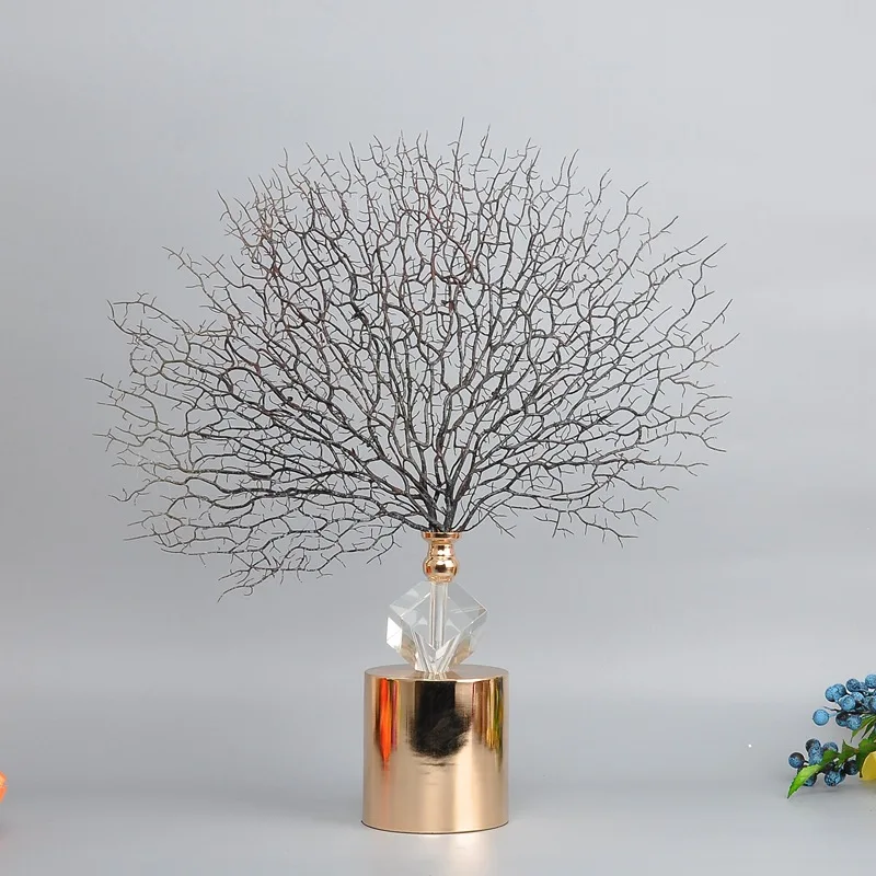 Modern Beautiful Sea Tree Ornaments Coral With Diamond Crystal Gold Base Home Living Room Decor Accessories Art Craft Gifts