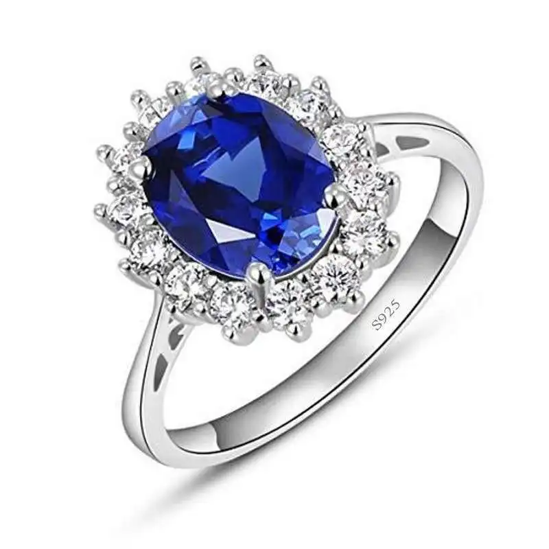 Elegant Princess Kate Blue Gem Created Blue Crystal Ring for Women Silver Color Wedding Finger Crystal Ring Brand Jewelry