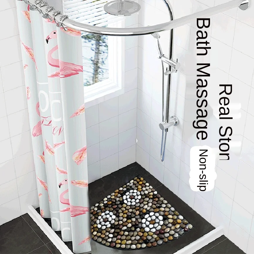 Large Fan-Shaped Shower Mat Bathroom Non-Slip Mat Bath Shower Room Floor Mat Household Bathroom Pebble Non-Slip