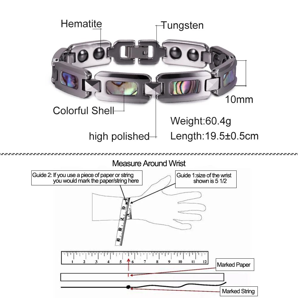 Anti-scratch Magnetic Tungsten Bracelet for Women Colorful Shell Tungsten Carbide Bracelet Femme Chain Hematite Energy Bracelet