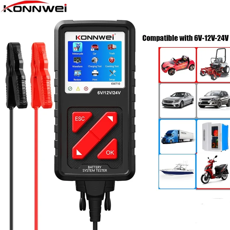 

2024 Car Motorcycle KW710 Truck Battery Tester for 6V 12V 24V Car Battery Analyzer 2000 CCA Charging Cranking Test Tool