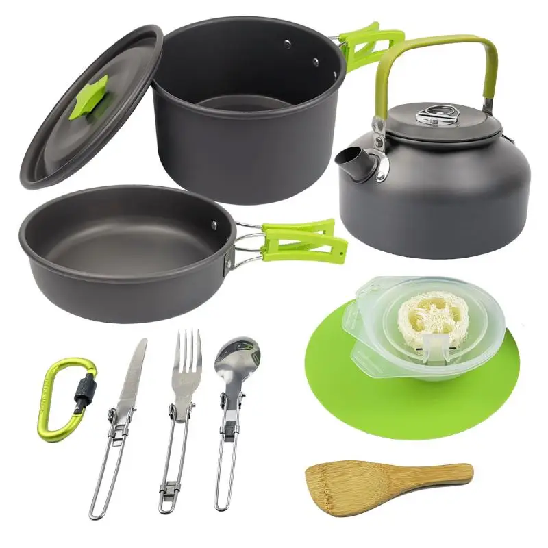 

Camping Cooking Pot Set Protable Tourism Cooking Utensils Tableware With Water Kettle Pan Pot Cookware Kit for Picnic BBQ