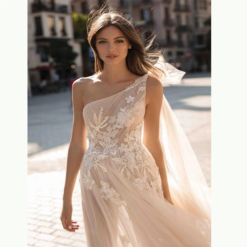 Sevintage Berta-vestidos De Novia bohemios con apliques De encaje, Vestido De Novia De playa De un hombro