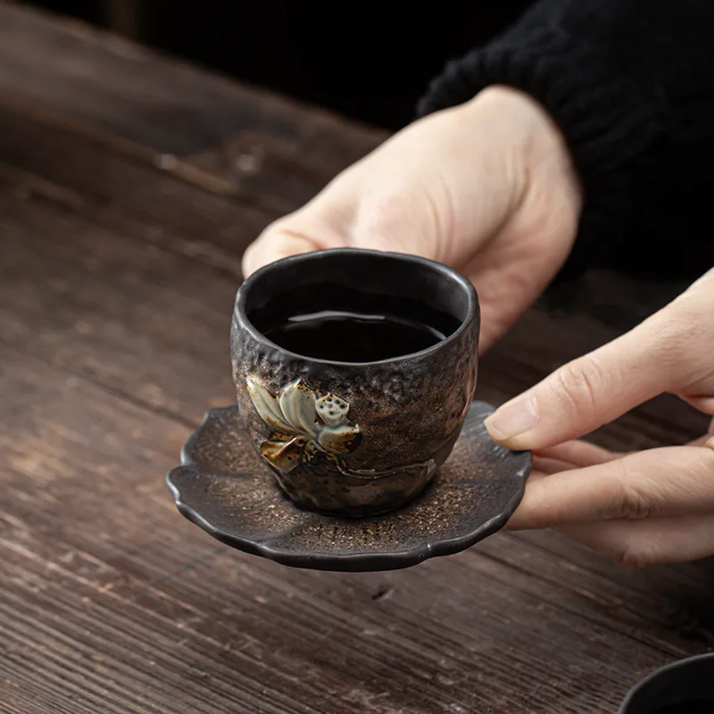 Lotus Incense Coaster Japanese Gilding Iron Glaze Vintage Ceramic Teacup Mat Cup Saucer Saucer Tea Ceremony Utensil Coasters