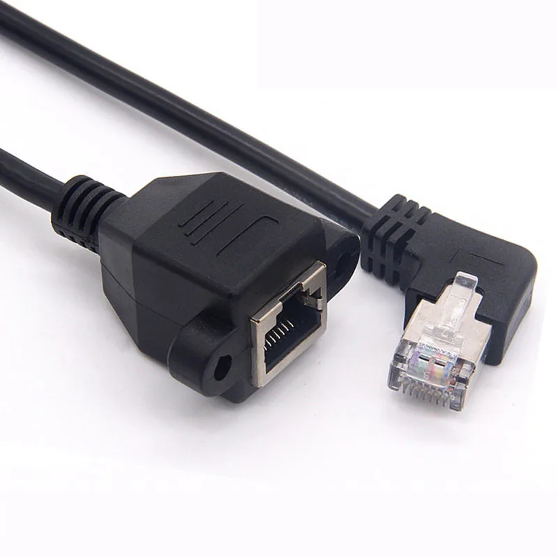 Cable RJ45 de 8 pines macho a hembra, montaje en Panel de tornillo, red LAN Ethernet, Cable de extensión de ángulo recto de 90 grados de 8 pines, 0,3 m, 0,6 m, 1m