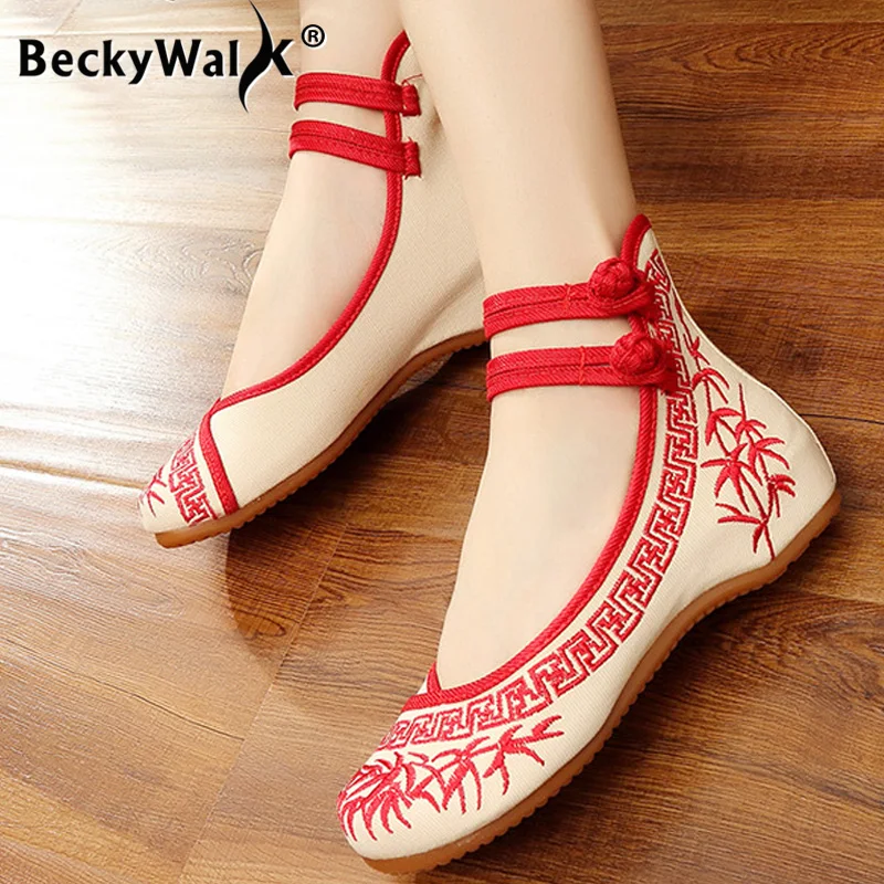 Lady models bamboo literati ink Chinese style blue and white porcelain series embroidered cloth shoes women\'s shoes  WSH2296