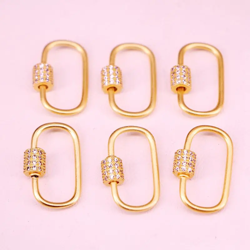 10PCS, Frosted mattle Gold Oval Screw Clasp CZ Micro Pave, Cubic Zirconia Carabiner Lock, Interlocking Clasp, Oval Shape Clasp,