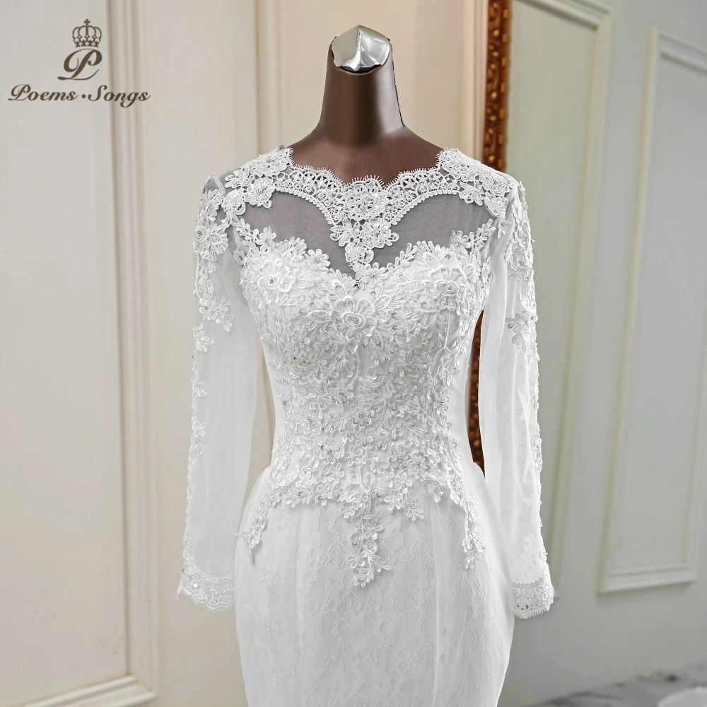 2020 nouvelle fleur robe de mariée manches longues mariage élégant robes de mariée applique sirène robe de mariée