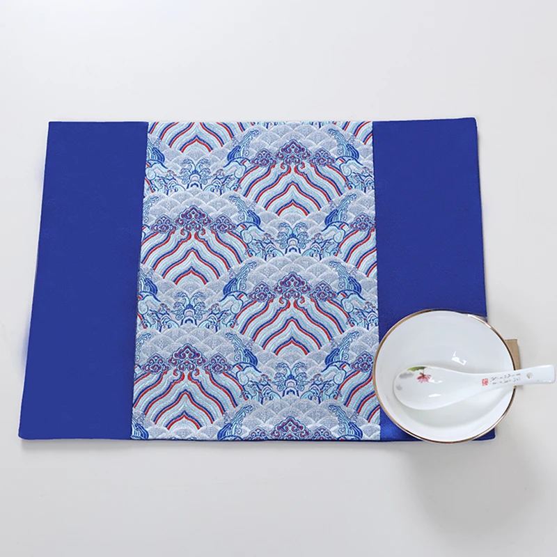 Custom Wave Rectangle Decorative Silk Placemat Dining Table Mat Chinese style Simple Patchwork Western food Tea Coffee Pads