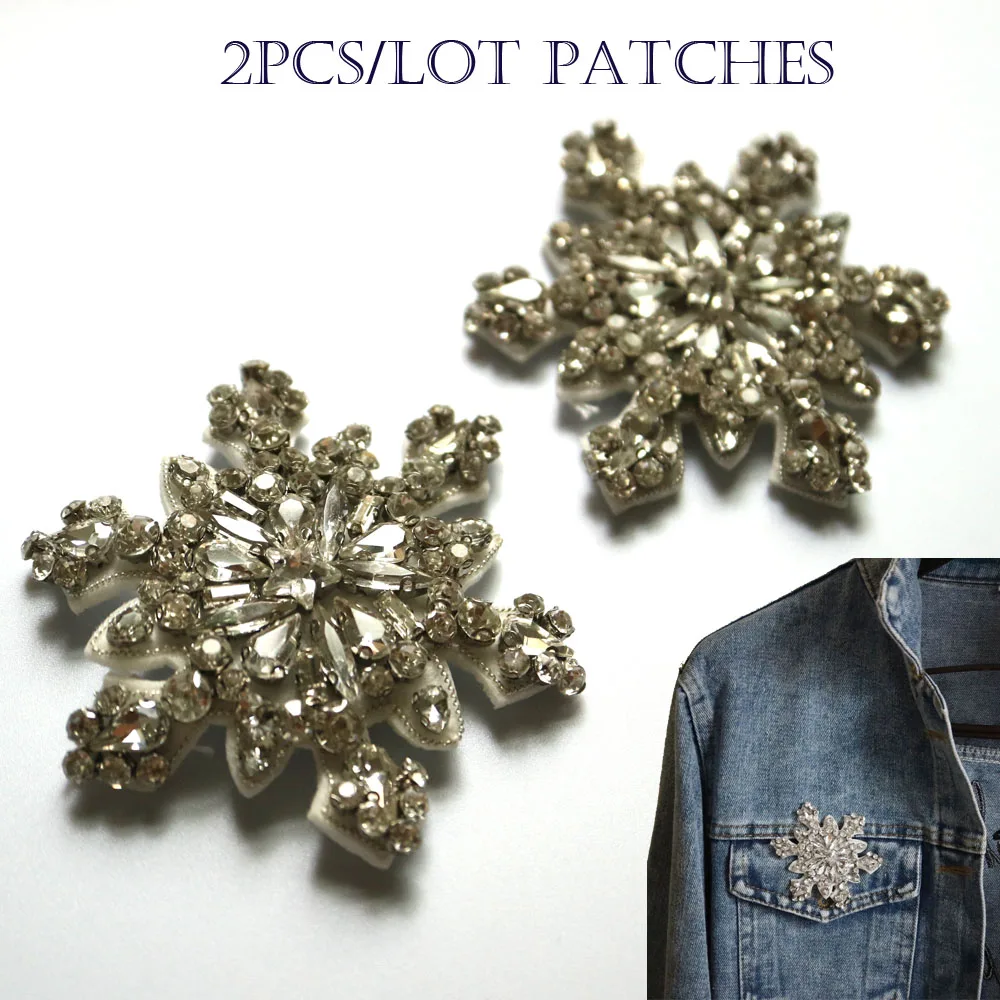 

2pc/lot snowflake embroidered beaded Patches for Clothing sew on rhinestone parches Appliques Decoration Badge parches