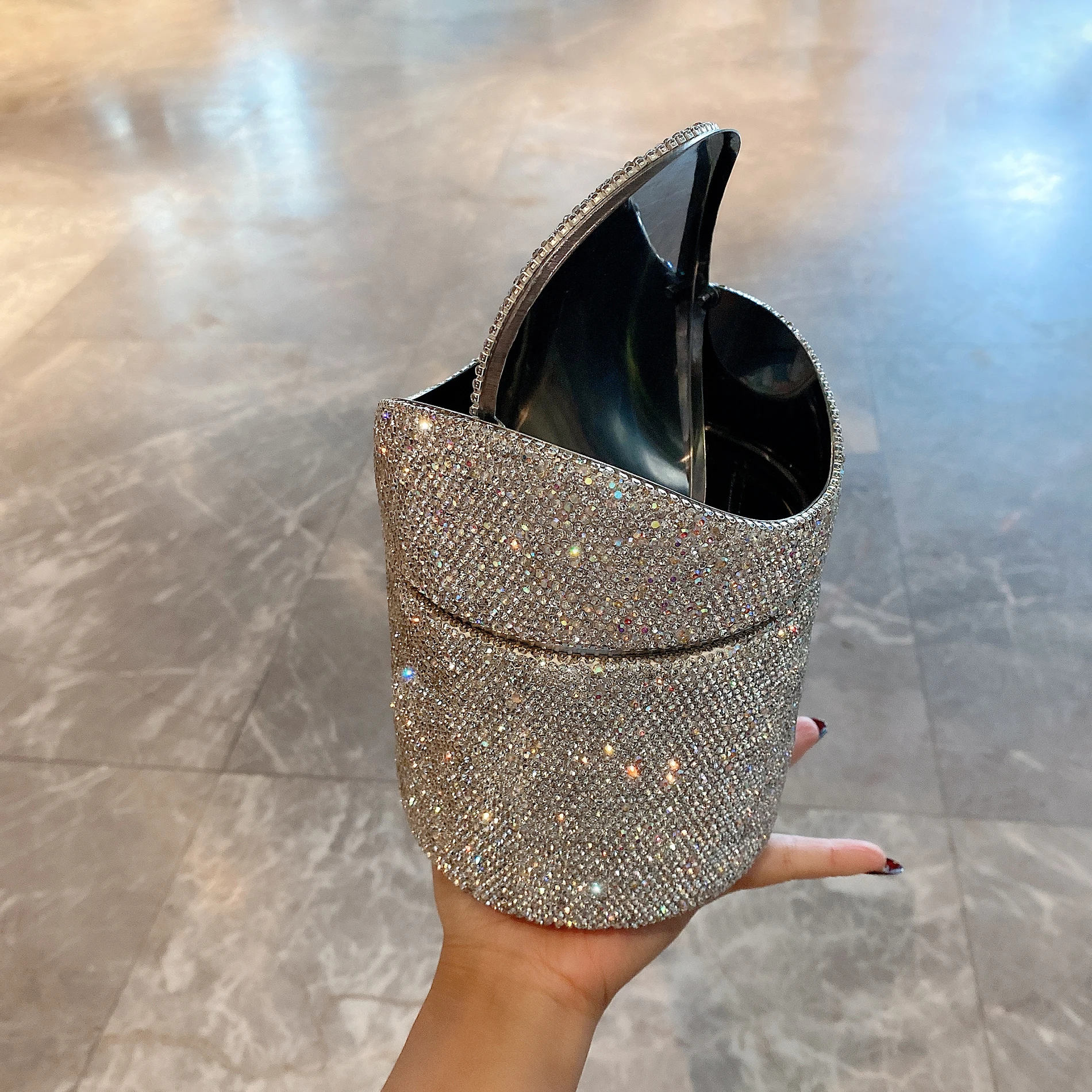 Full Diamond Trash Can for Home Car Luxury Sparkling Trash Bin