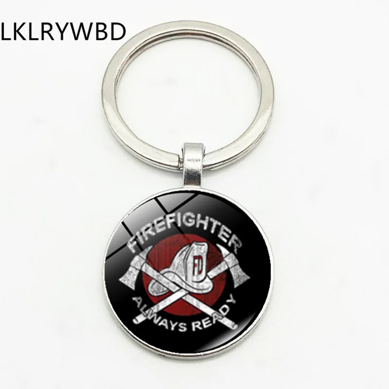 LKLRYWBD / Personality Firefighter Ready To Fashion Keychain Keyring Jewelry Pendant Convex Glass Keychain Friends Gift