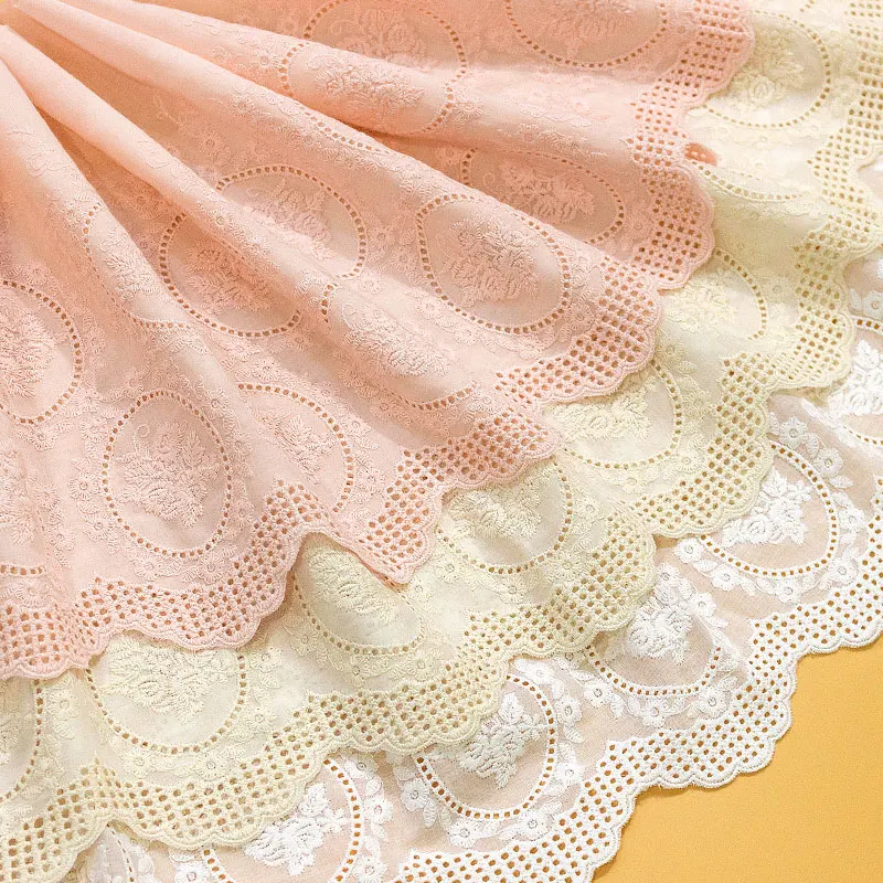 

Cotton Lace Trim 3 yard Ivory Pink Beige Embroidered Cloth Fabric Ribbon Tapes Sewing 26cm 10.2"Wide 1132052AM4F310