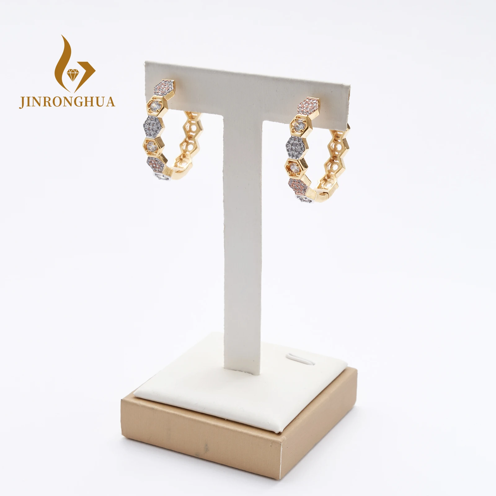 JRH Large Fine Earrings Round Zircon Big Earring For Women Wedding Evening Earrings Copper Hoop Elegant Earrings Dubai African