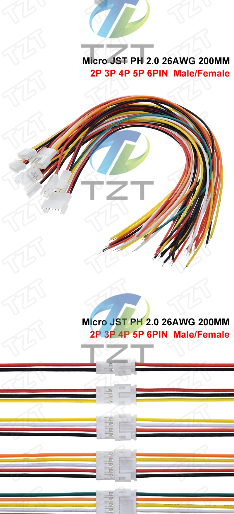 10 Stück 5 Paar Micro JST PH 2.0 2P 3P 4P 5P 6PIN Stecker-Buchsen-Verbinder mit Kabeln 20CM+20CM für Arduino MP3 – Detail 2