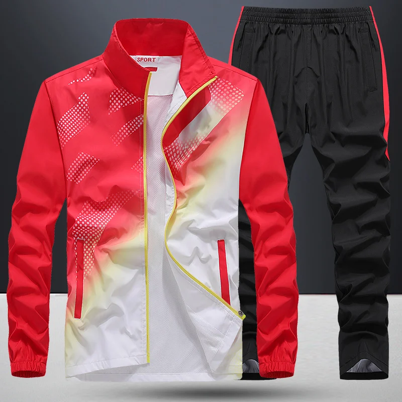 Men\'s Sportswear New Spring Autumn 2 Piece Sets Man Sports Suit Jacket+Pant Sweatsuit Male Fashion Print Tracksuit Size L-5XL