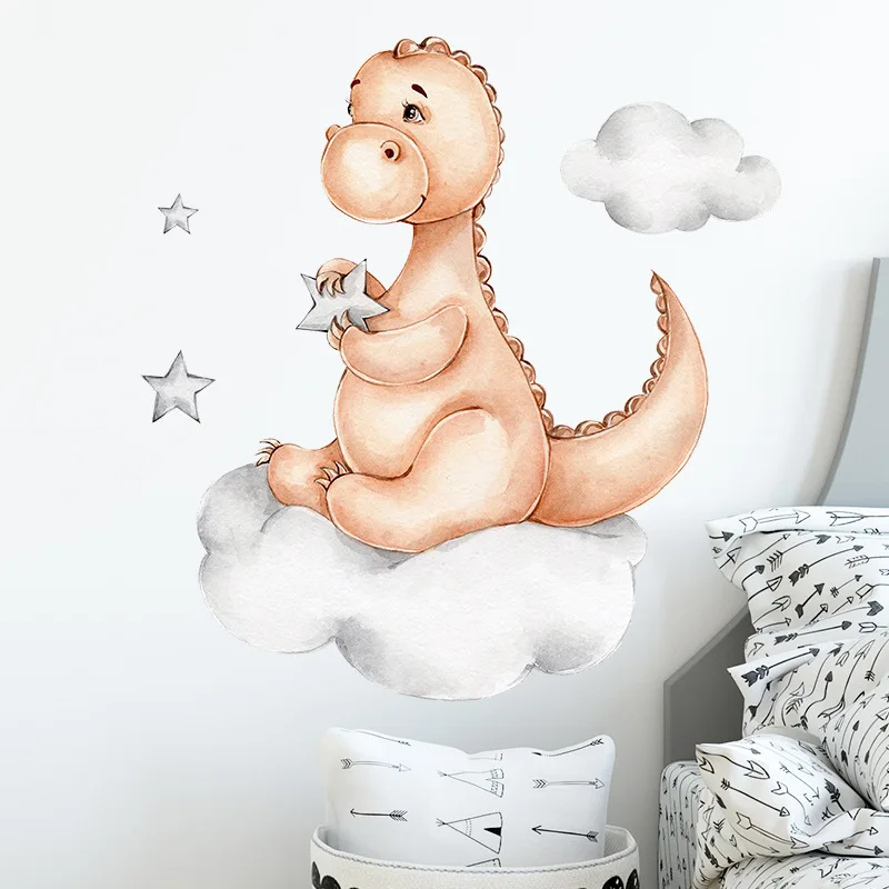 Cute Sleeping Cloud Dinosaur Wall Stickers Baby Kids room Children Bedroom Wall Decor Eco-friendly Art Wall Decals Home Decor