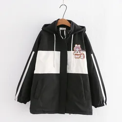 Japanischen Winter Kawaii Mode Mädchen Mantel Frauen Wolle Fleece Warme Schwarz Mit Kapuze Jacke Rosa College Zipper Casual Nette Oberbekleidung