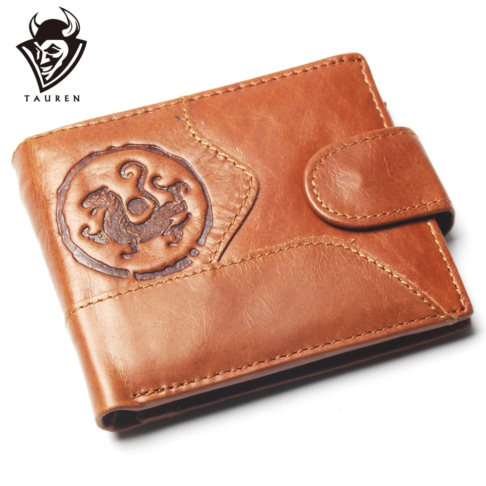 New Coin Purse Cheap Mens Retro Tiger Pattern Wallet Genuine Leather For Men Card Holder Strong