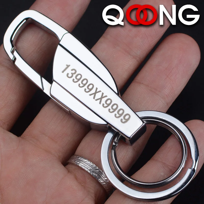 QOONG Custom Lettering Men Metal Car Key Chain Key Ring Waist Hanged Key Holder Fashion Women Keychains with Two Rings Y10