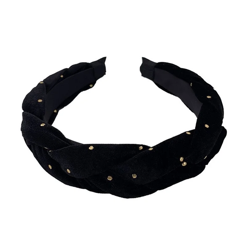 Korean retro polka dot velvet twist headband temperament simple high cranial pressure headhoop net red 2021 new