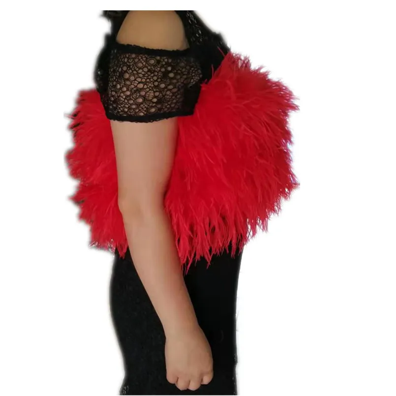 Real Ostrich Feather Fur Vest Tube Top Strapless Breast Mini Furry Underwear Women Wedding Party Fluffy Wraps