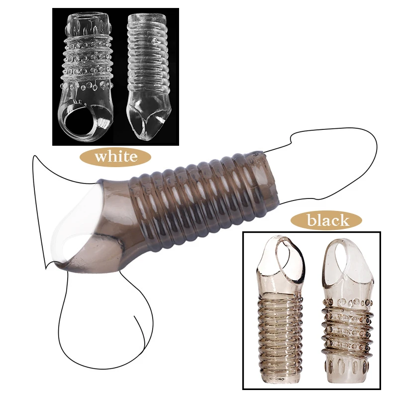 New Male Penis Sleeve Delay Ejaculation Reusable Condoms Penis Enlargement Extender Cock Rings Sex Toys for Men Transparent