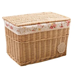 Wicker Storage Basket Hand-Woven Storage Basket Multipurpose Container with Lid for Desktop Home Decoration