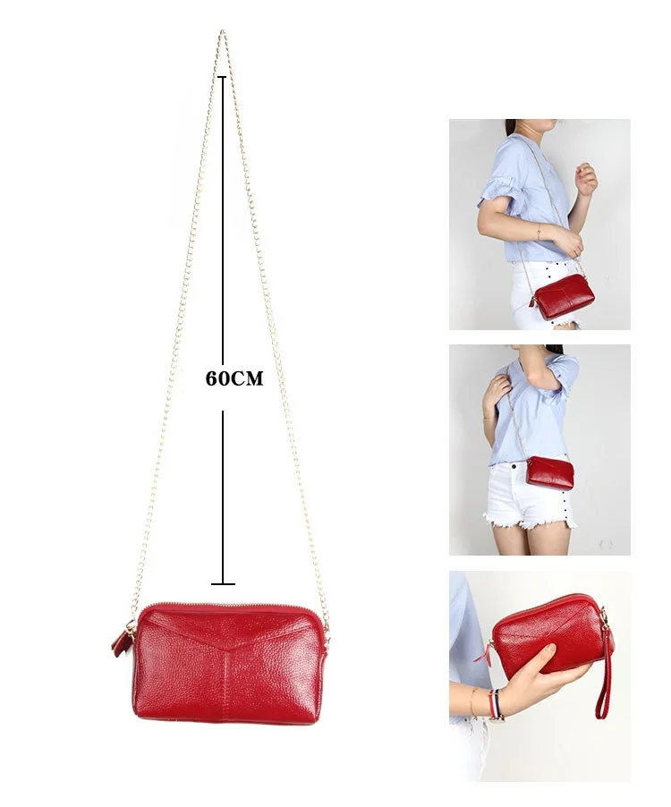 NIGEDU 100% Genuine Leather Women Messenger Bag mini Brand Female Shoulder Bag Clutchs Chain Crossbody Bag for Ladies Coin Purse