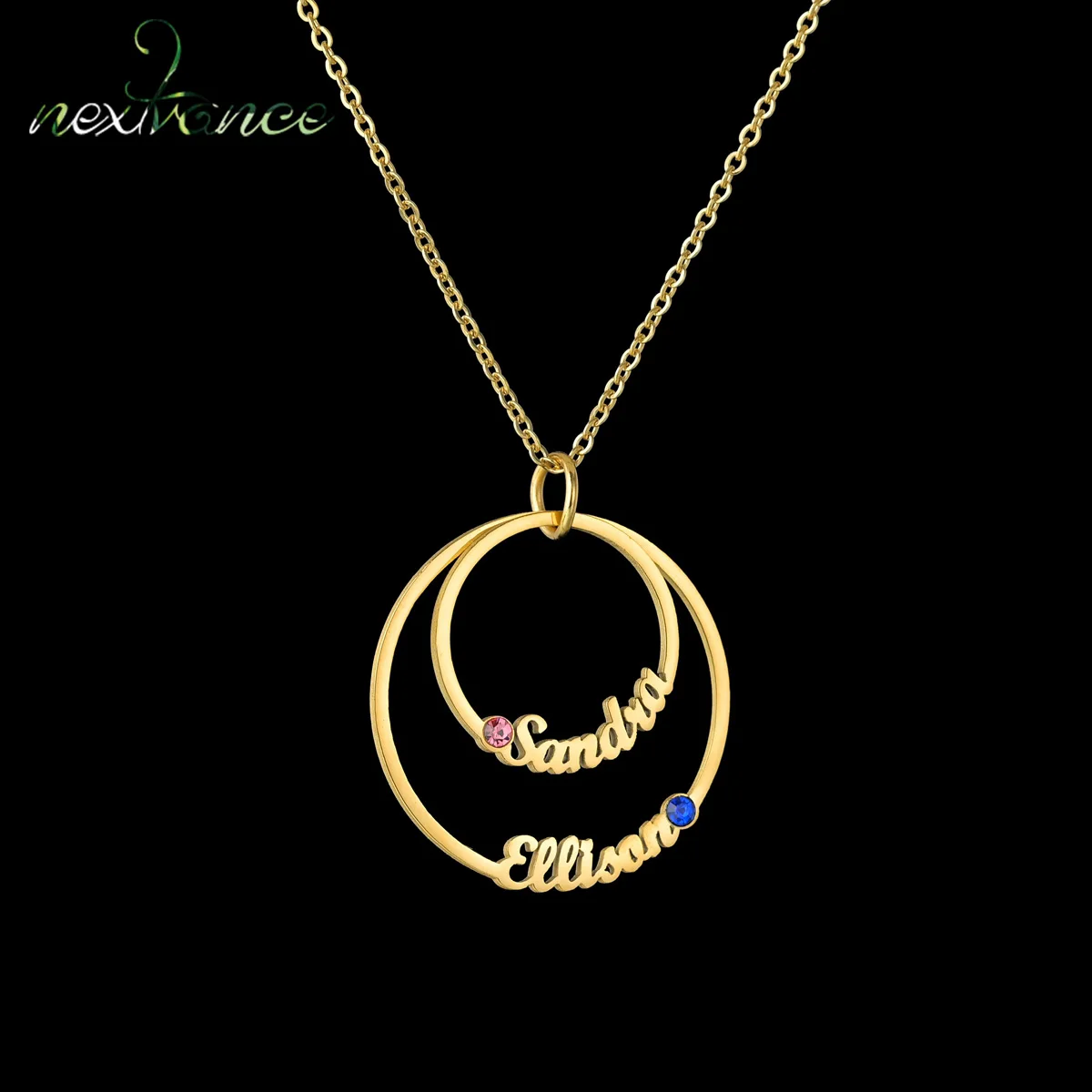 Nextvance Custom Necklace Stainless Steel Personalized Double Names Birthday Stone Pendant Necklaces Women Lover Jewelry Gift