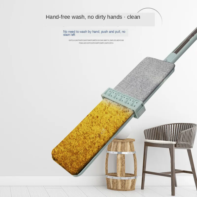 Free Flat Hand Squeeze Mop Washing Floor Cleaning Mop Microfiber Mop Pads Wet or Dry Usage Spin Mop Home House Office  