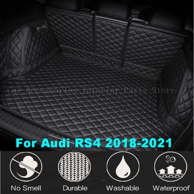 

Пользовательский Коврик для багажника автомобиля для Audi RS4 2018 2019 2020 2021, автомобильные водонепроницаемые аксессуары для интерьера, кожаный ковер для грузового стайлинга
