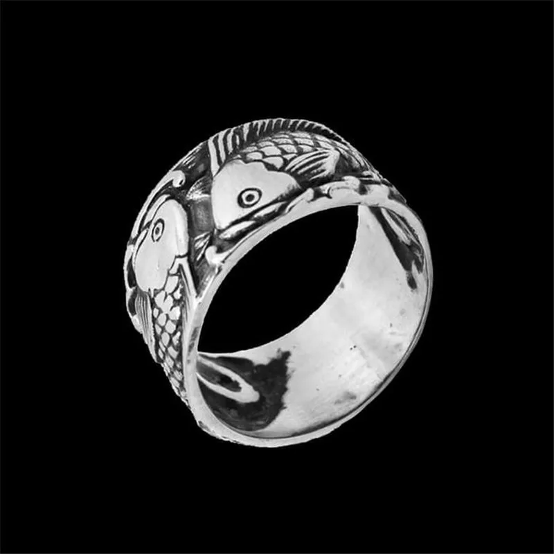 Double Fish Ring 316L Stainless Steel Biker Punk Party CATCHING CARPS Jewellery