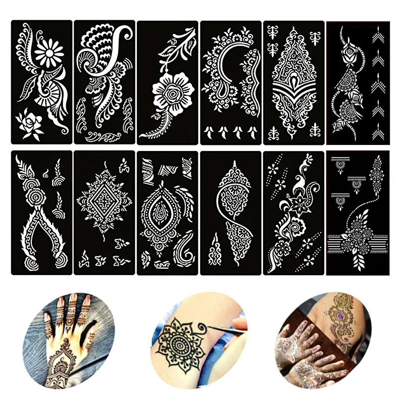 30 Sheets/Lot Indian Arabic Henna Tattoo Kit Stencil, Temporary Tattoo Template Flower Stencils for Body Paint