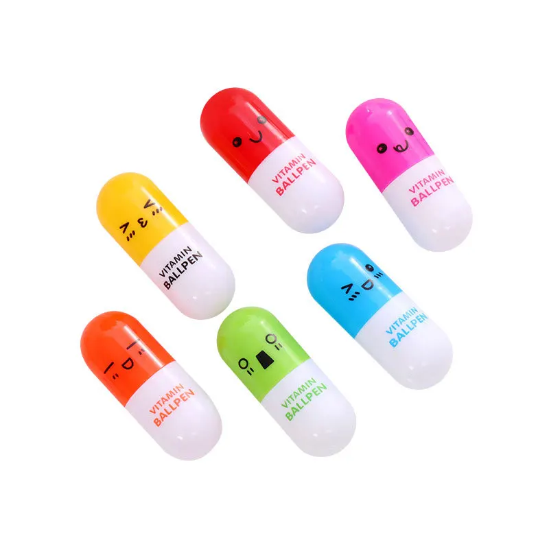 6 PCS Lovely smile face ball point pen pencil retractable vitamin capsule ball point pen office supplies school supplies