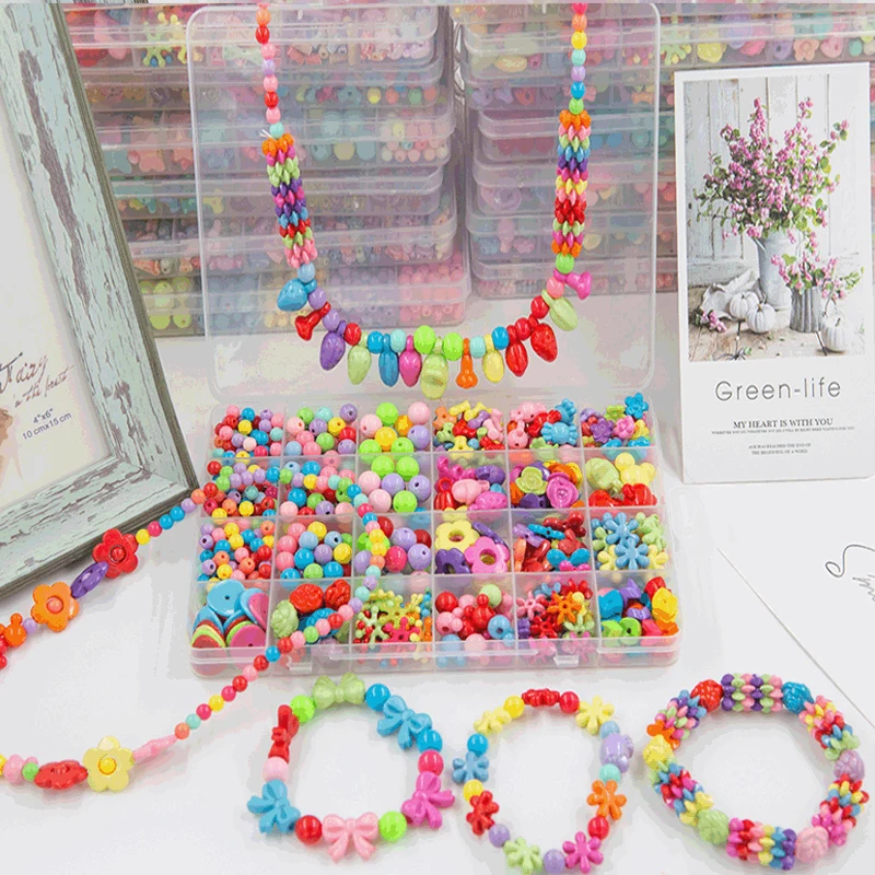 

Children DIY Handmade Beaded Toy Creative 24 Grids Beads Crafts Making Bracelet Necklace Jewelry Kit Girl Toy Gift