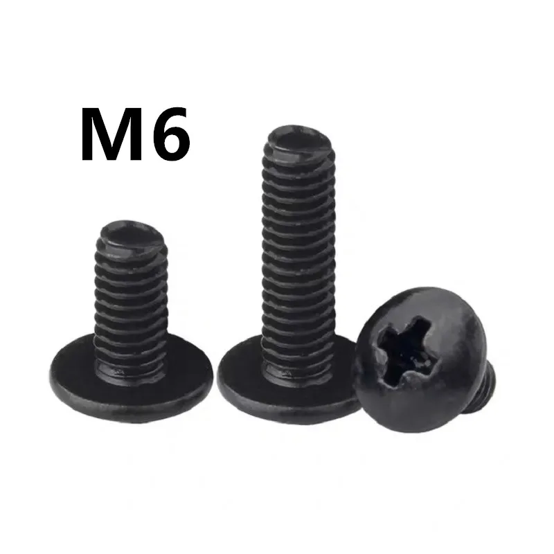 100PCS M6x10/12/14/16/18/20/25/30/50mm Crosss recessed mushroom screws TM Black 304 stainless steel Truss screw phillips screws