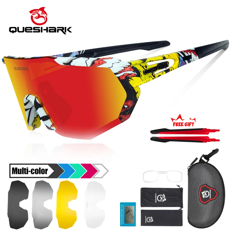 QUESHARK Women Men Polarized Cycling Sunglasses 5 Lens/Set Sports MTB Bicycle Eyewear Riding Road Bike Glasses Goggles QE42