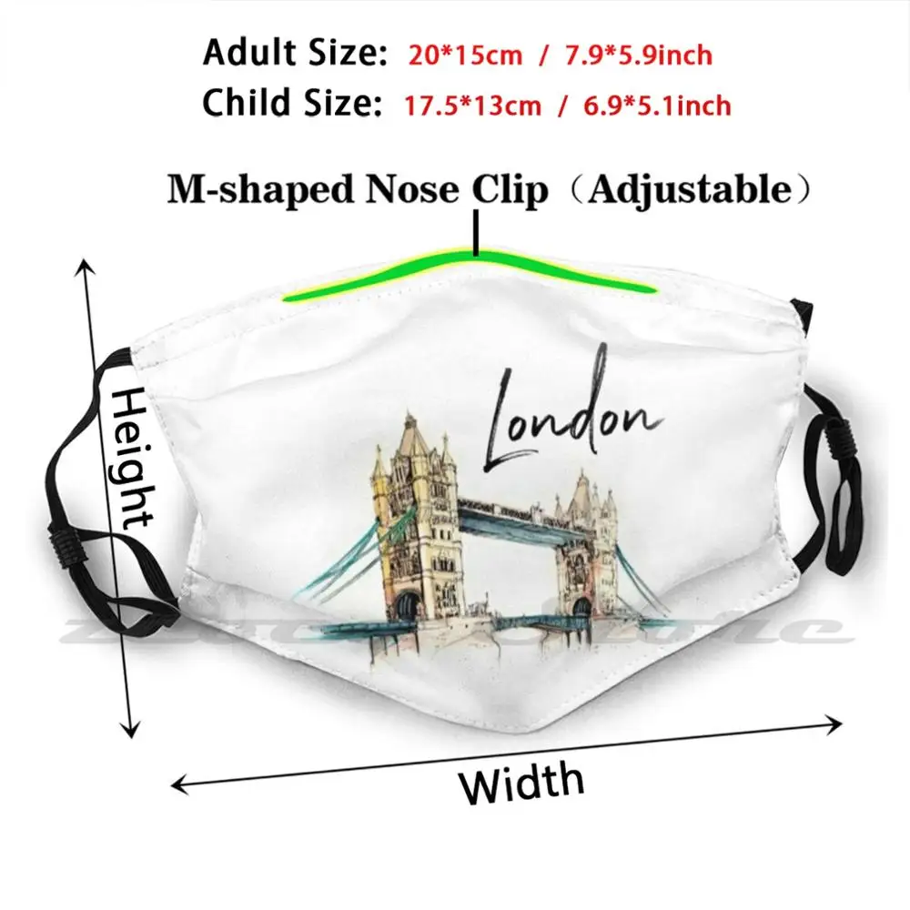 London City Tower Bridge Mask Adult Child Washable Pm2.5 Filter Logo Creativity London City Bridge Tower Bridge Uk England