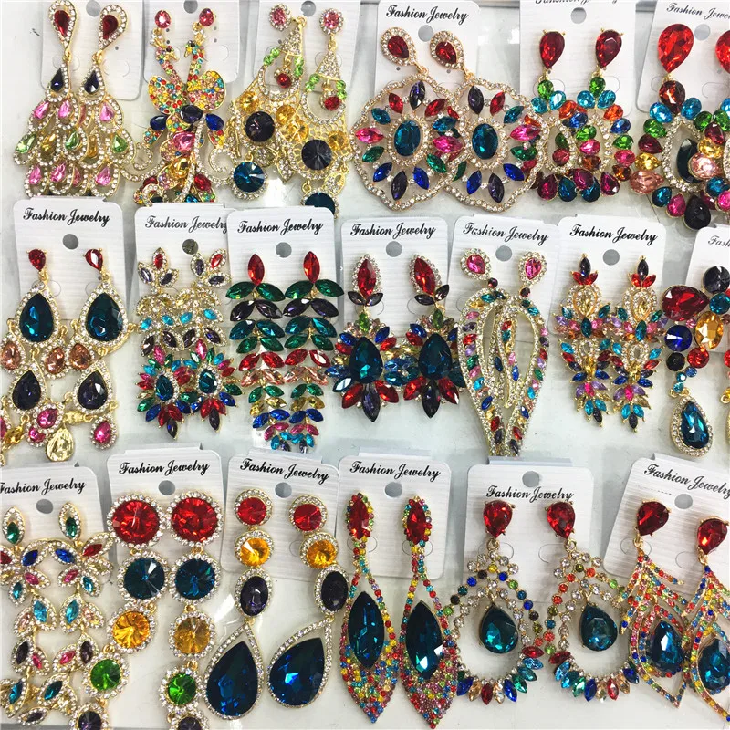 

12 Pairs Mixed Lots Multicolored Wedding Bridal Statement Crystal Earrings Women Rhinestone Drop Dangle Earrings Korean Jewelry