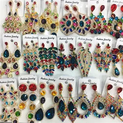 12 Pairs Mixed Lots Multicolored Wedding Bridal Statement Crystal Earrings Women Rhinestone Drop Dangle Earrings Korean Jewelry