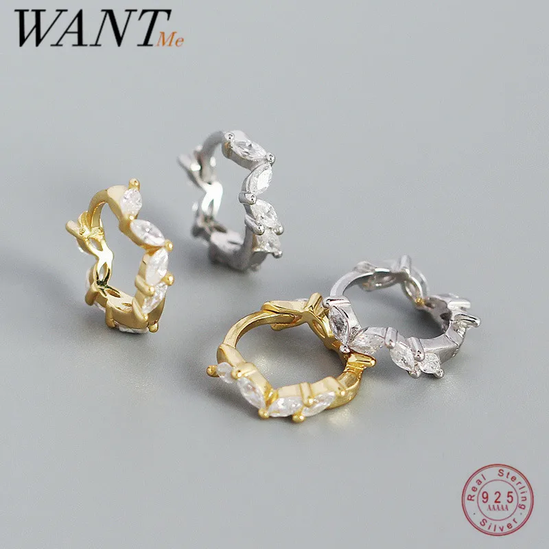 

Женские серьги-кольца WANTME из серебра 925 пробы, с цирконом и листьями