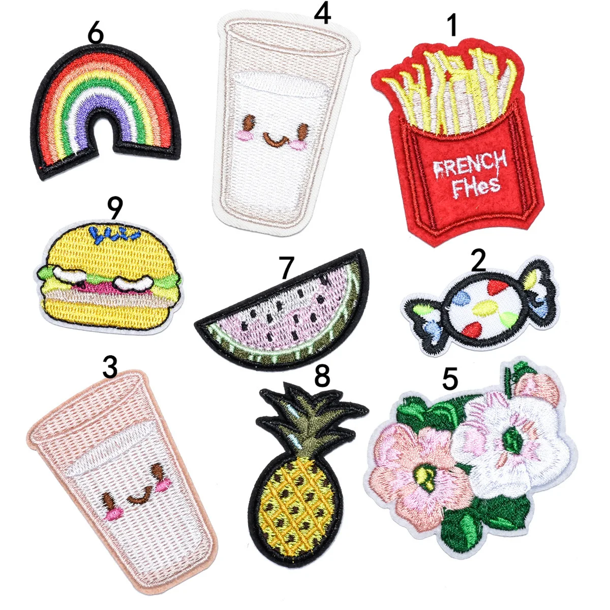 New Embroidery Patches Clothing Accessories High-quality Food French Fries Drinks Roses Various Pattern Patches