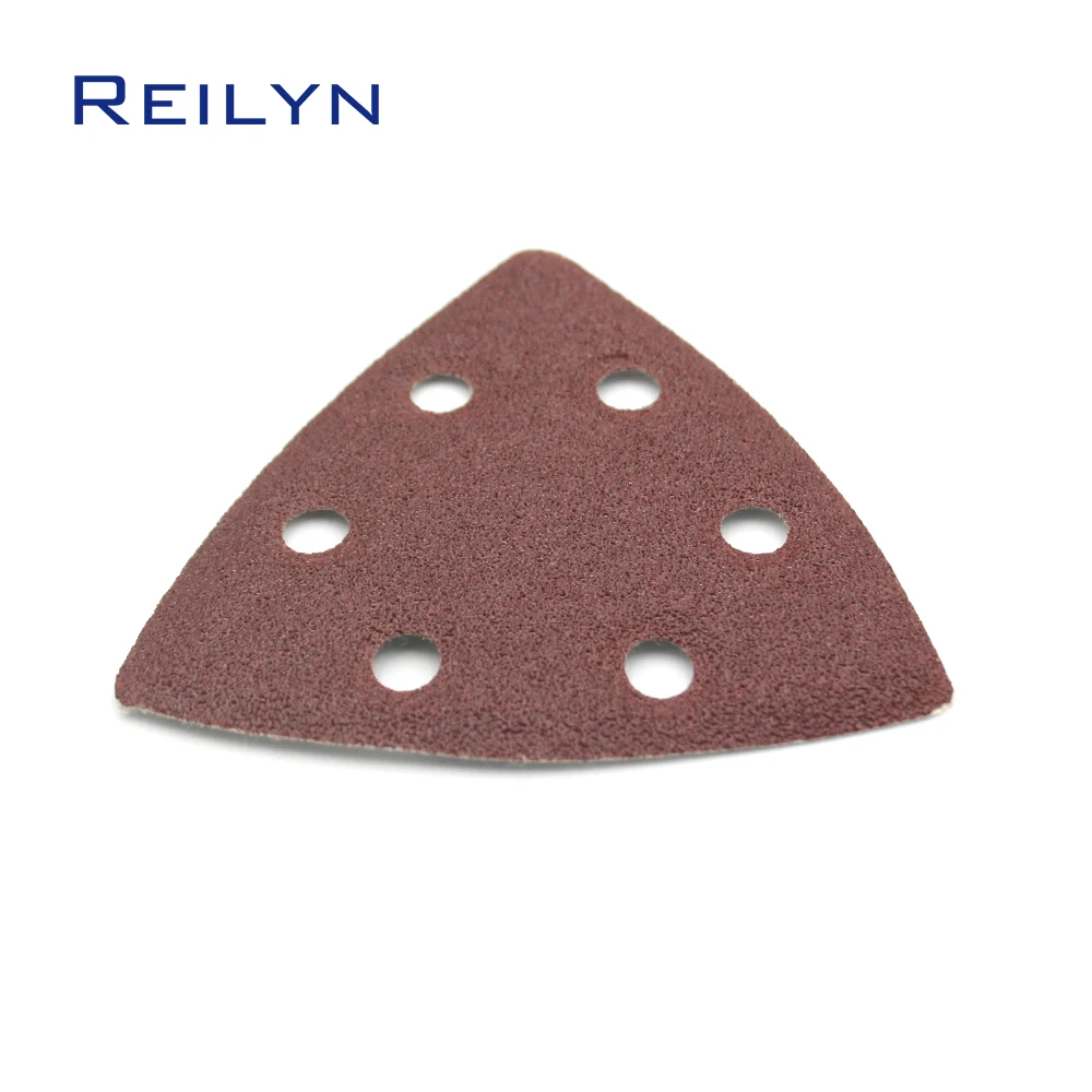 10pcs 6 Holes Flocking Triangle SandPaper Polishing Pad 90x90x90mm SandPaper Tray Mesh 40-1000 Aluminum Oxide Sanding Disc