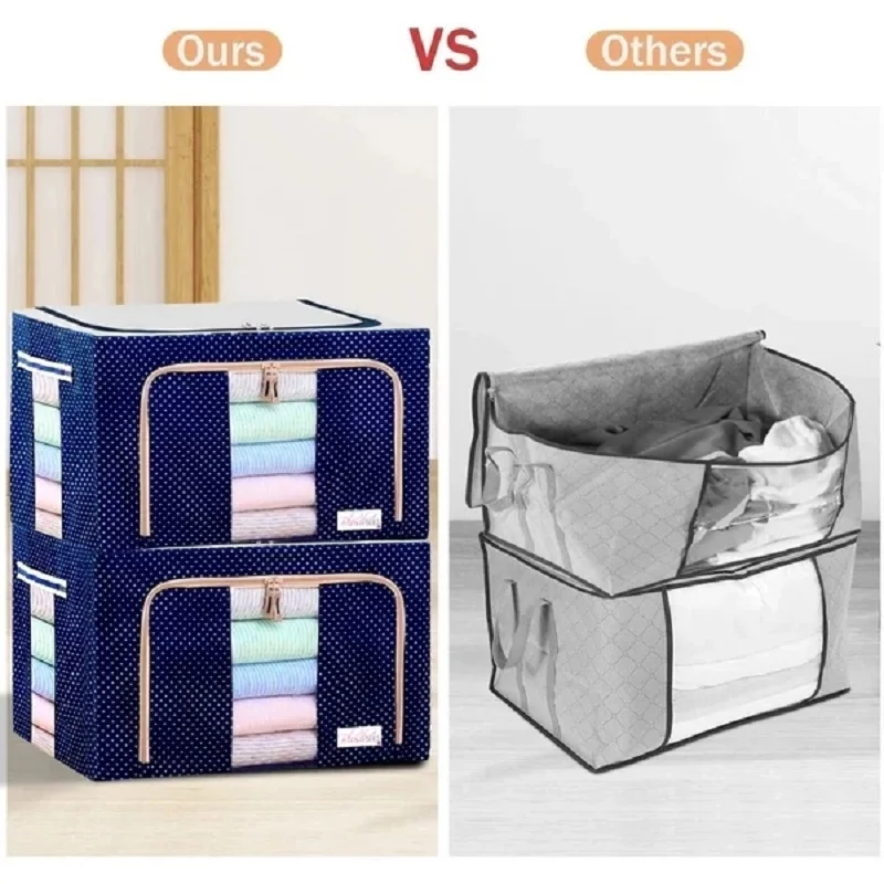 Oxford Fabric Clothing Storage Box with Steel Frame Folding Bag Clear Window Zipper for Clothes Bed Sheets Blanket with Handles