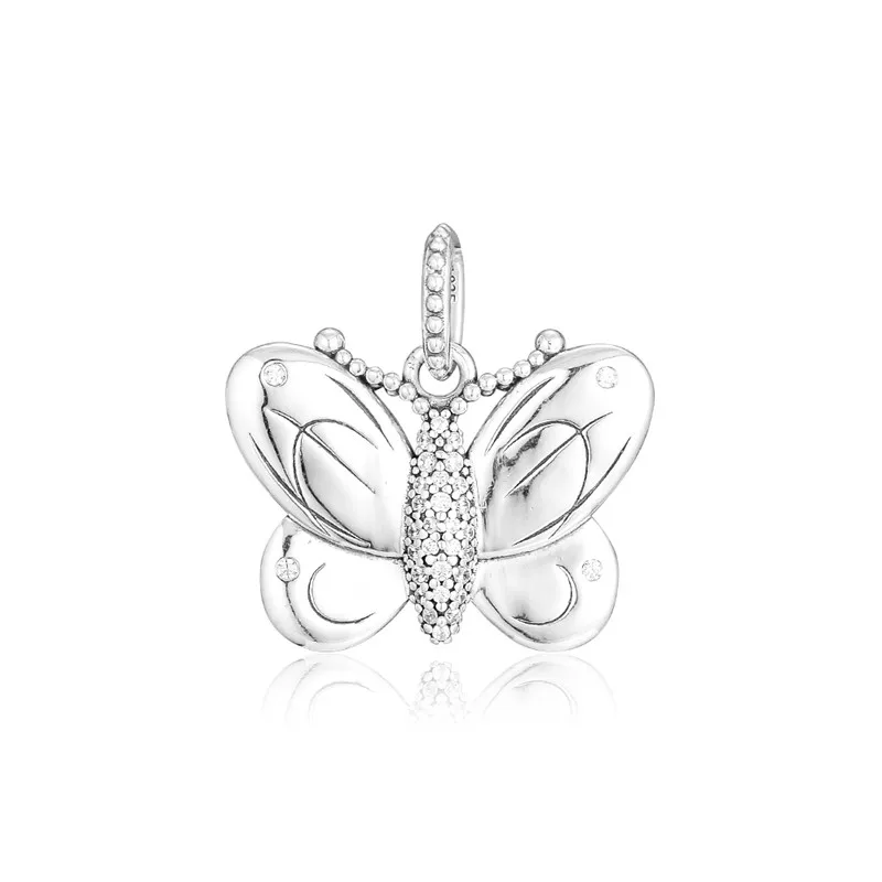 

2019 Original 925 Sterling Silver Pendant Charms Jewelry Clear CZ Butterfly Charm Beads for Snake Chain Bracelets Jewelry Making