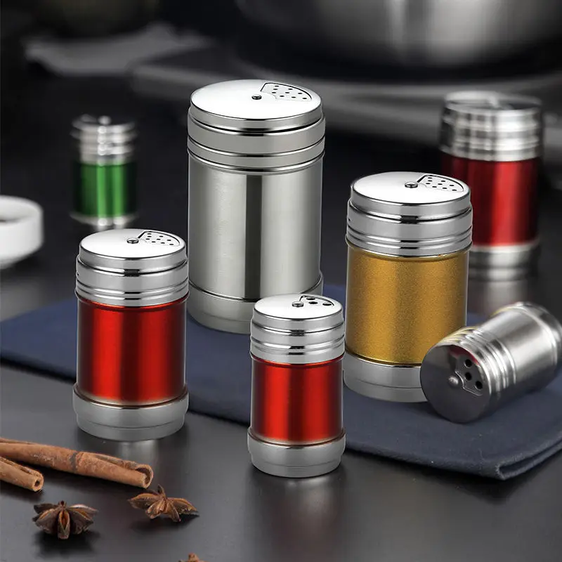 Stainless Steel Spice Jar Rotating Cover Barbecue Salt Sugar Bottle Shaker Pepper Seasoning Can Home Kitchen Cooking Gadgets