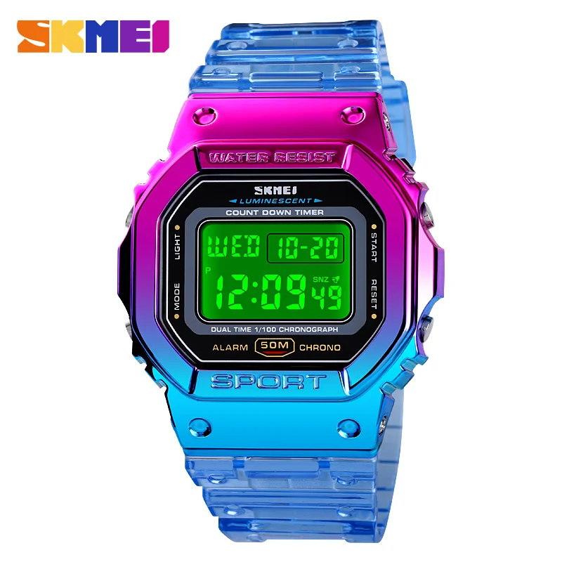 

SKMEI Colorful Ladies Watches Women PU Transparent Shockproof Teenager Girls Wristwatches Digital Waterproof reloj mujer